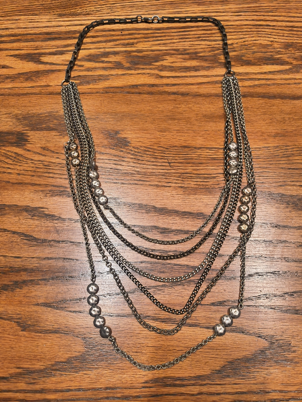 Multi-Strand Gunmetal Layered Necklace - Women Jewelry